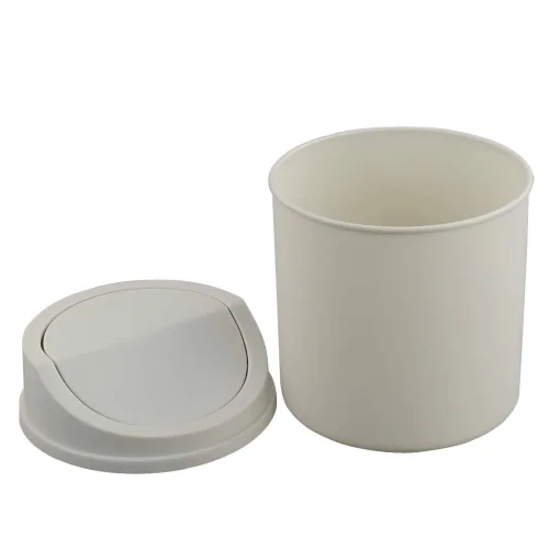 Vista 3 de Mini basurero de escritorio de 2 litros con tapa oscilante, cubo de basura pequeño (blanco)
