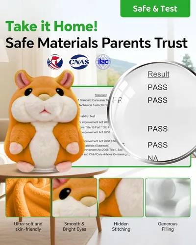 Vista 6 de TWORIVER Juguete de hámster parlante para niños de 2 a 4 años, repite lo que dices, juguete interactivo de peluche, juguete de aprendizaje de habla