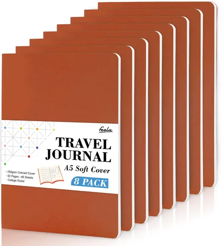 Vista 17 de Feela - Paquete de 8 cuadernos de tapa blanda en masa, cuadernos universitarios rayados para el trabajo, cuaderno de viaje rayado para mujeres