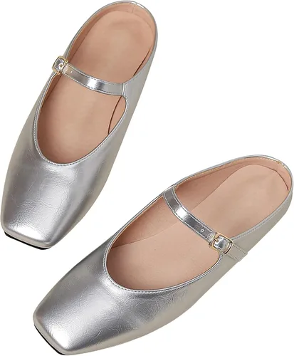 Vista 3 de Dear Time Pantuflas cómodas para mujer, con puntera cerrada, zapatos elegantes sin espalda, zapatos planos para mujer