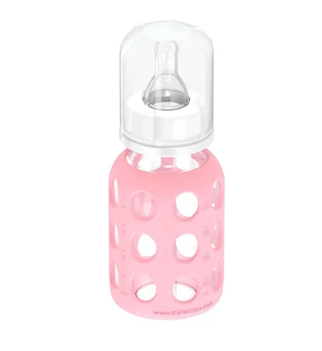 Vista 4 de Lifefactory Biberón de vidrio con funda de silicona de 4 onzas - Paquete de 2 - Rosa