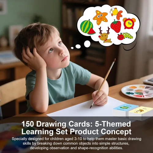 Vista 3 de Robot de dibujo para niños, juguetes educativos, kit de aprendizaje de dibujo creativo con 150 tarjetas de palabras, regalo para niñas y niños de 4