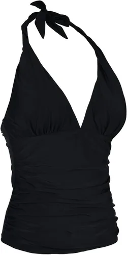 Vista 2 de Hilor - Parte superior de tankini para natación con cuello profundo en V y halter drapeado para mujer