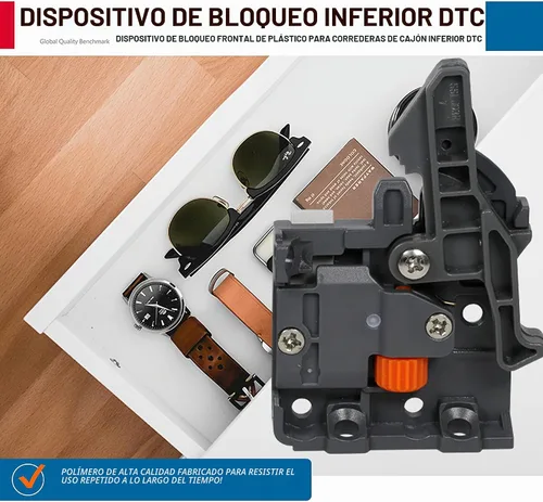 Vista 3 de Par de dispositivos de bloqueo frontal de plástico para cajones de montaje inferior DTC, gris