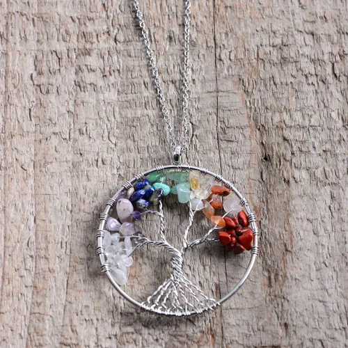 Vista 5 de YGLINE Collar de cristal curativo con piedra natural para mujer, aleación, Vida del árbol