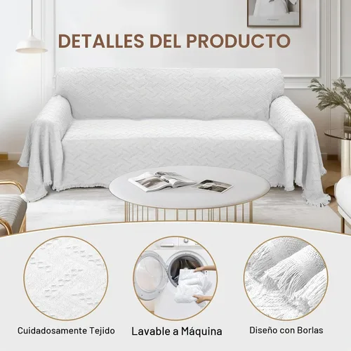 Vista 6 de RHF - Funda de sofá de diseños geométricos, para sofá de 3 cojines, ideal para sala de estar y como protectores de sofá para perros Beige-Blanco