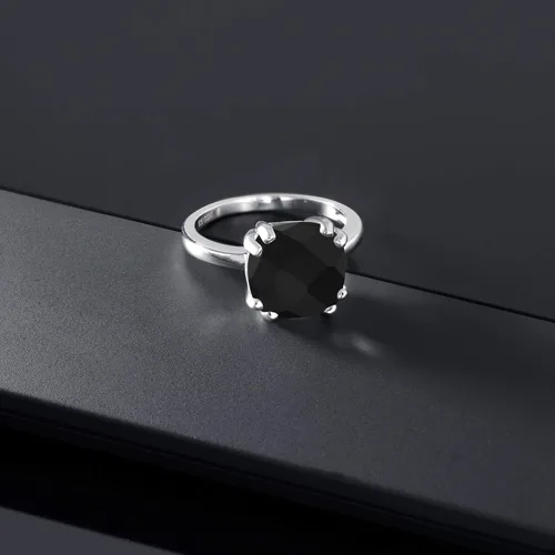 Vista 5 de Gem Stone King Anillo de compromiso de ónix negro de 3.60 quilates para mujer en plata de ley 925 Anillo de piedra natal de doble punta Tablero
