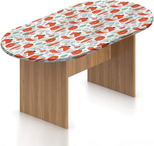 Vista 8 de XISUNYA Mantel ovalado ajustable para patio, de poliéster elástico rústico, mantel con estampado de tablones de madera dura, se adapta a mesas