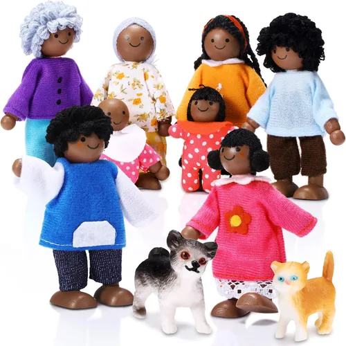 Vista 8 de Skylety 10 piezas de set de casa de muñecas de madera con figuras de mini personas, muñecas para casa de muñecas, figuras de madera para jugar