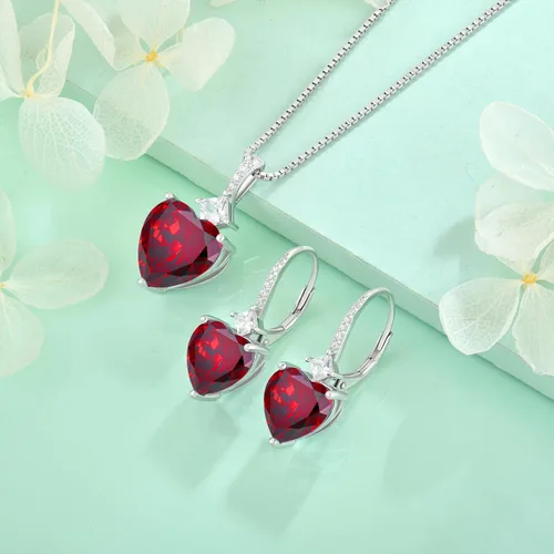 Vista 5 de STARCHENIE Heart Garnet Necklace Earrings for Women 925 Sterling Silver Lover Heart Leverback Earrings Birthstone Pendant Jewelry Gift Set for Her