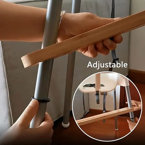 Vista 4 de Reposapiés para silla alta, reposapiés de madera de bambú natural compatible con accesorios para sillas altas IKEA Antilop, reposapiés ajustable