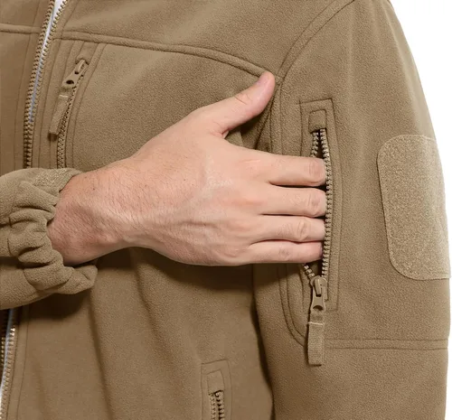 Vista 5 de CRYSULLY Chaqueta de forro polar táctica con cremallera completa para hombre, abrigo de invierno con múltiples bolsillos