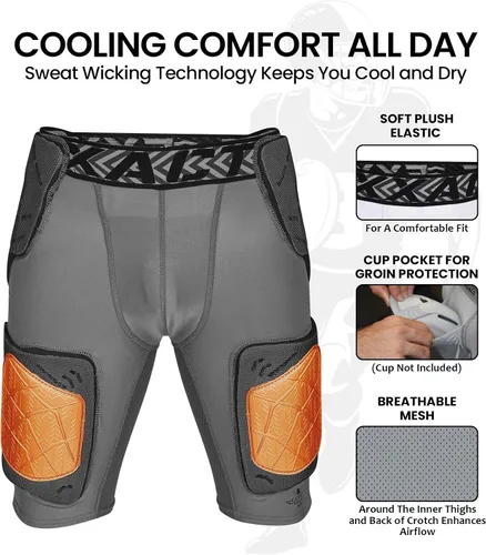 Vista 2 de Exxact Sports Gladiator - Faja de fútbol para adultos de 5 almohadillas para hombres con cadera, muslos, almohadillas para coxis, pantalones cortos