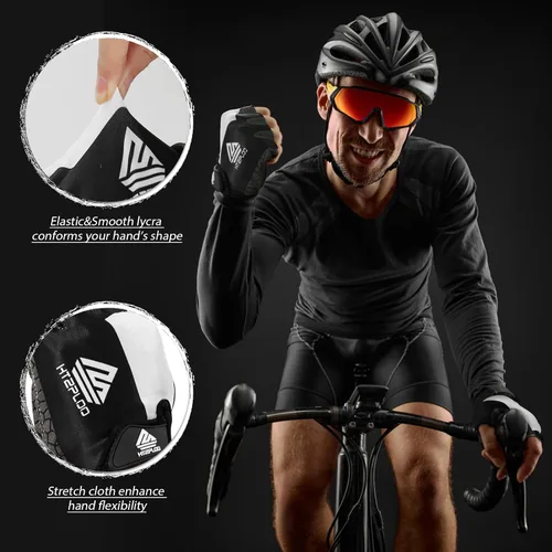 Vista 4 de Guantes de bicicleta para hombres y mujeres con almohadilla antideslizante que absorbe los golpes, guantes de ciclismo ligeros de medio dedo