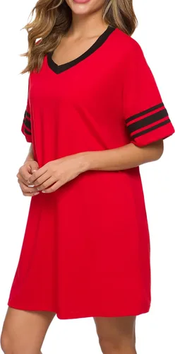 Vista 3 de Camisón de manga corta para mujer, con cuello en V, de algodón, holgado, cómodo, pijama, vestido casual para dormir