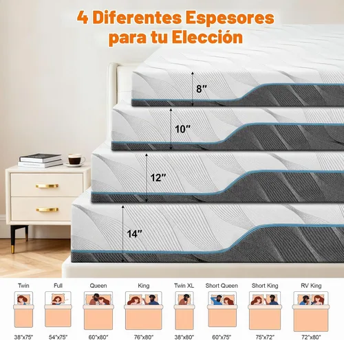 Vista 5 de Vipbear Colchón individual de espuma viscoelástica extra firme de 8