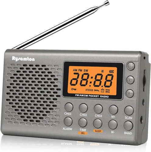 Vista 10 de Radio portátil AM/FM/onda corta, radios de bolsillo con pilas, pantalla digital grande, radio reloj con alarma y función de sueño, auriculares