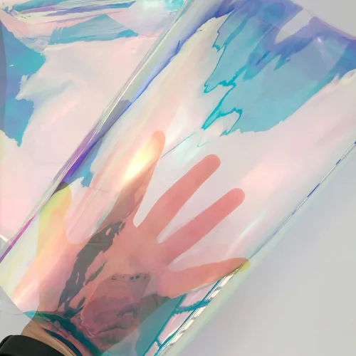 Vista 3 de Espejo de película transparente iridiscente, material de arco iris láser para hacer bolsas de ropa de costura DIY, resistente al agua, 11.8 x 54.3