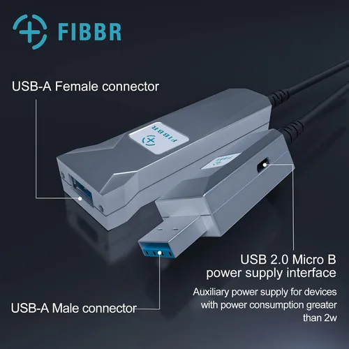 Vista 3 de Cable de extensión USB 3.0 de fibra óptica de 16.4 ft, cable USB largo macho a hembra, cable extensor de 5 Gbps de alta velocidad, para robot