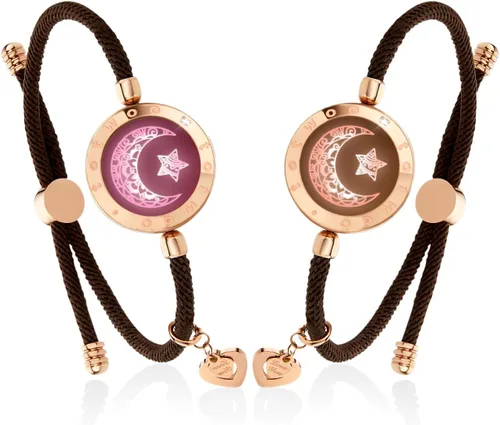 Vista 17 de TOTWOO Sun and Moon Long Distance Touch Bracelets for Couples Negro y oro rosa