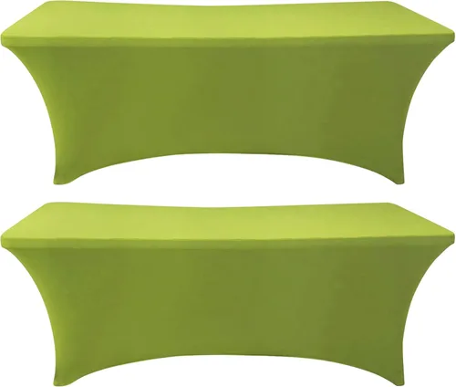 Vista 8 de Paquete de 2 fundas de mesa ajustadas rectangulares de spandex de 6 pies, color beige, mantel de tela elástica sin arrugas para fiestas, ferias