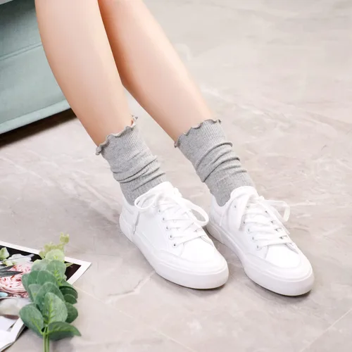 Vista 13 de Mcool Mary Calcetines para mujer, con volantes, estilo casual, transpirables, de punto, de algodón, con volantes, paquete de 6