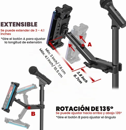 Vista 2 de Soporte para iPad para soporte de micrófono, soporte de música para tableta con abrazadera en C para soporte de partituras, soporte de teléfono