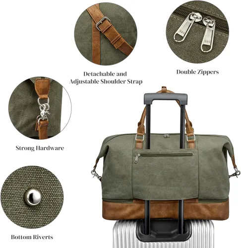 Vista 4 de S-ZONE Bolsas de fin de semana para mujeres y hombres, bolsas de lona de viaje con compartimento para zapatos, bolsa de lona de mano para pernoctar