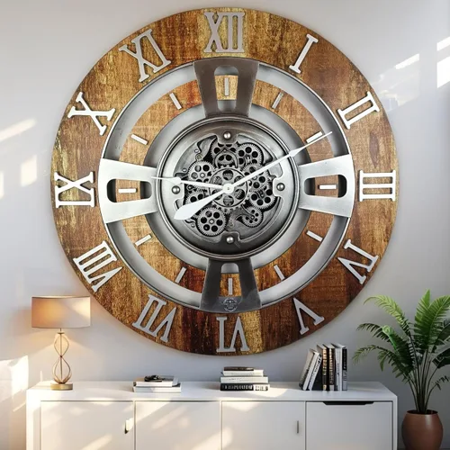 Vista 29 de ImprovingLife The Gears Reloj de pared con engranajes móviles reales línea Inglaterra (Verde Aguamarina, 24 pulgadas (60 cm))