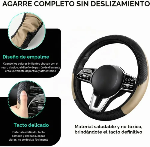 Vista 3 de Funda para volante de automóvil, 15 pulgadas, de piel de microfibra de fibra de carbono, protector elástico para volante, transpirable