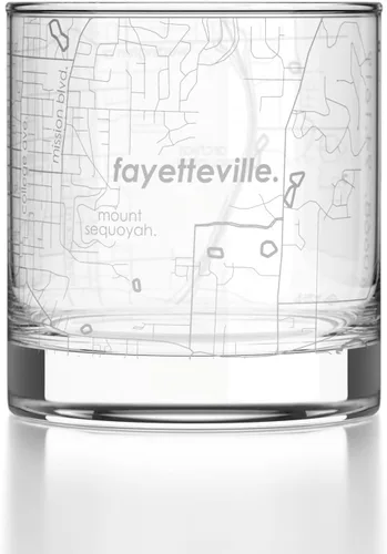 Vista 13 de Well Told Vaso de rocas grabado con mapa de Akron, Ohio, cristalería estilo antiguo (325ml, transparente) Vaso de bourbon grabado, regalos