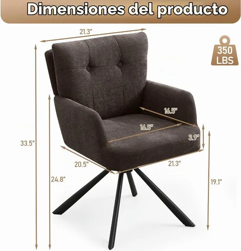 Vista 2 de WUTUTUEE Silla de comedor de tela, moderna y tapizada, giratoria, silla de comedor cómoda con respaldo medio, sillón de escritorio sin ruedas