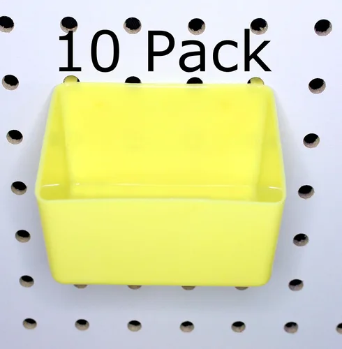 Vista 2 de Peg Board Papeleras de plástico amarillo, 10 paquetes de ganchos para colgar en el panel perforado de herramientas. Banco de trabajo de artesanías.