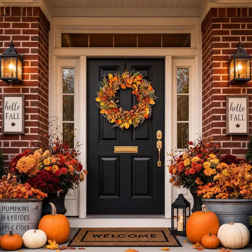 Vista 5 de Pinkpum Corona de otoño de 22 pulgadas para puerta delantera, calabaza Beige