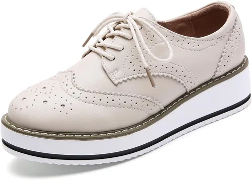 Vista 14 de DADAWEN - Zapatos con cintas tipo Oxford, con plataforma, para mujer, punta cuadrada Albaricoque