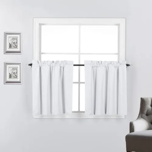 Vista 10 de 2 paneles de cortinas opacas con aislamiento térmico y forro blanco en la parte trasera para ventana de bloqueo de luz para cualquier ventana