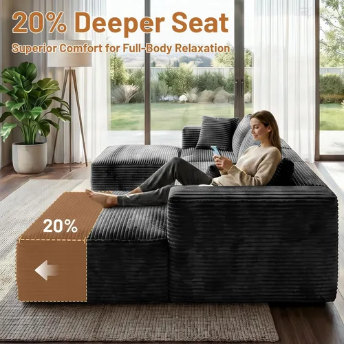 Vista 6 de 110" Sofá seccional modular con 2 otomanos móviles, sofás nube para sala de estar, sofá de forma U con asiento profundo sin huesos, lujosa tela