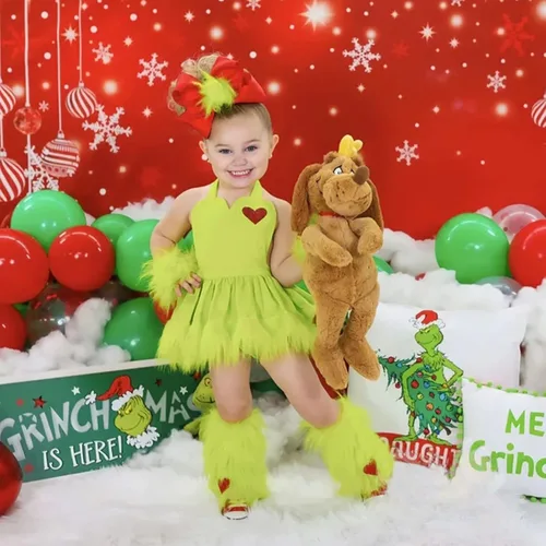Vista 4 de Ntpwenla Disfraz verde de Navidad con 2 calcetines de vestir, hermoso vestido de fiesta de princesa