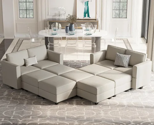 Vista 15 de Belffin Sofá modular convertible de gran tamaño con otomanas de almacenamiento, sofá cama seccional extra grande con diván reversible, sofá cama