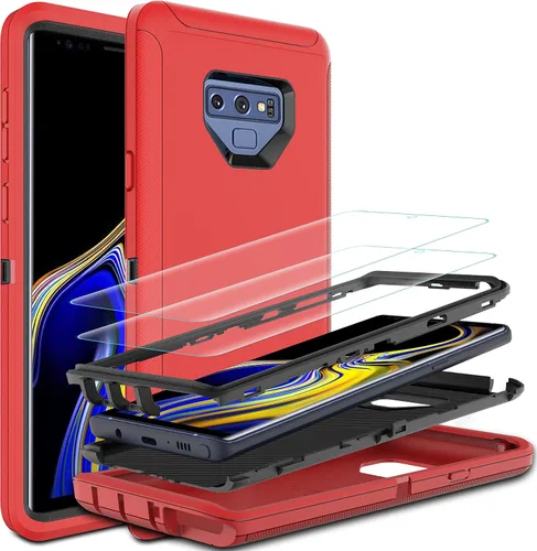 Vista 7 de Funda para Galaxy Note 9 con protector de pantalla de TPU [2 unidades], 3 en 1, protección resistente a los golpes, color negro y gris