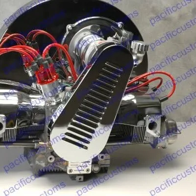 Vista 2 de Protector de correa de ventilador de polea con listones cromados para motores VW Beetle en triciclos o buggies, compatible con VW Bug