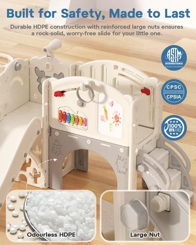 Vista 3 de BIERUM Juego de Tobogán para Niños Pequeños, 13 en 1, Tobogán Interior para Niños Pequeños de 1-3 años, Juego de Tobogán para Interiores y Crema