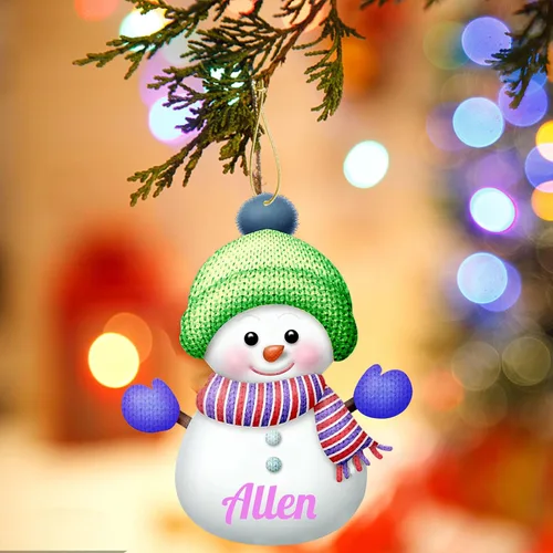 Vista 5 de 7 adornos de Navidad personalizados de muñeco de nieve con nombre, adornos familiares personalizados para árbol de Navidad, decoración colgante