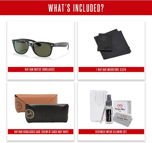Vista 5 de Ray-Ban RB2132 - Lentes de sol cuadrados WAYFARER de 2.165 in para hombres y mujeres + paquete con kit de gafas de diseñador iWear