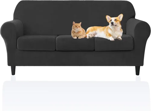 Vista 2 de Deisy Dee Fundas de terciopelo para sofá, fundas elásticas suaves para sofá de 3 cojines, tela apta para mascotas y duradera, para perros