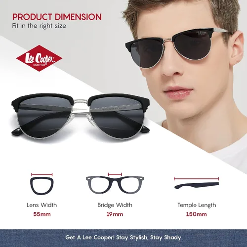 Vista 5 de Lee Cooper Gafas de sol polarizadas de moda para hombre lente gris (LC1026C01), Negro