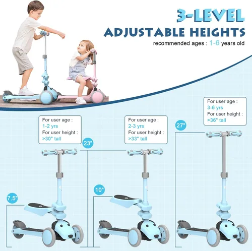 Vista 2 de MOUNTALK Scooter para Niños de 1-12 Años, Scooter de 3 Ruedas para Niños Pequeños de 1-3/3-5/5-8/8-12 Años Niños y Niñas con Alturas Ajustables