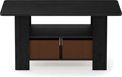 Vista 5 de Mesa de café Andrey de Furinno con cajón contenedor, color Americano/marrón medio, pequeño, tapa no elevable 2 cajones de contenedor, esquinas