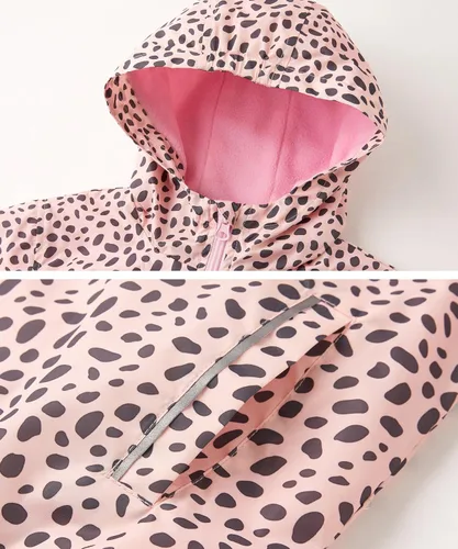 Vista 3 de M2C - Chaqueta ligera impermeable para exteriores con capucha para niñas, forro polar con estampado floral Perla de guepardo