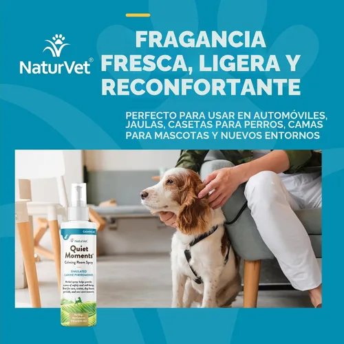 Vista 4 de NaturVet Quiet Moments Spray Calmante Herbal para Habitación Suplemento para Perros – Ideal para Automóviles, Jaulas para Perros, Nuevos Entornos